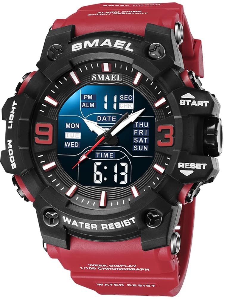HOTGosasa Men's Large Face Outdoor Sports Watches Military S-Shock Watch Waterproof, Backlight, Alarm, Stopwatch Features - Rugged Wristwatch for Training, Hiking, and Adventure