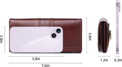 HOTRFID Blocking Wallets for Women Leather Long Ladies Wallet Bifold Womens Wallet with Coin Pocket ID Window,Coffee