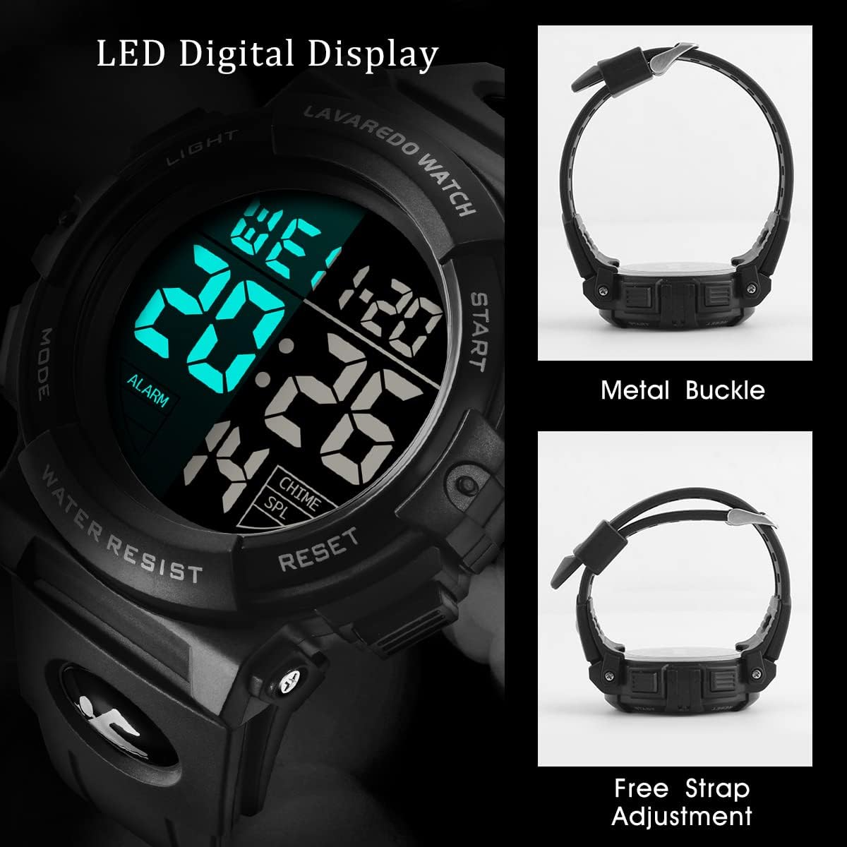 HOTL LAVAREDO Mens Digital Watch Sports Military Watches Waterproof Outdoor Chronograph Wrist Watches for Men with LED Back Ligh/Alarm/Date