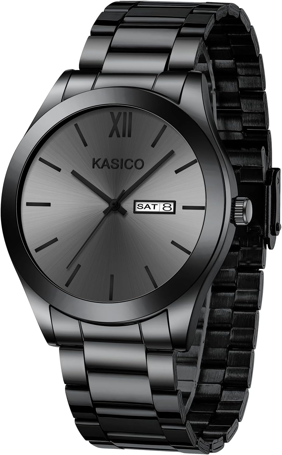 HOTKASICO Men's Watches Analog Dress Watch Minimalist Casual Classic Relojes para Hombres with Day-Date Display Stainless Steel Band Gift for Him (Black Gold Silver Blue)