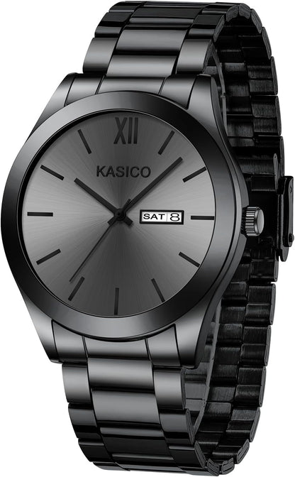 HOTKASICO Men's Watches Analog Dress Watch Minimalist Casual Classic Relojes para Hombres with Day-Date Display Stainless Steel Band Gift for Him (Black Gold Silver Blue)