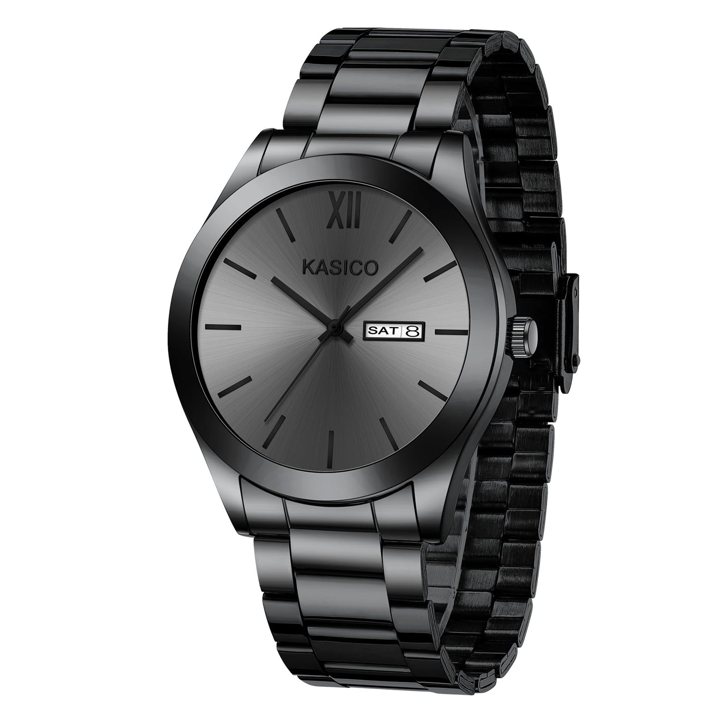 HOTKASICO Men's Watches Analog Dress Watch Minimalist Casual Classic Relojes para Hombres with Day-Date Display Stainless Steel Band Gift for Him (Black Gold Silver Blue)