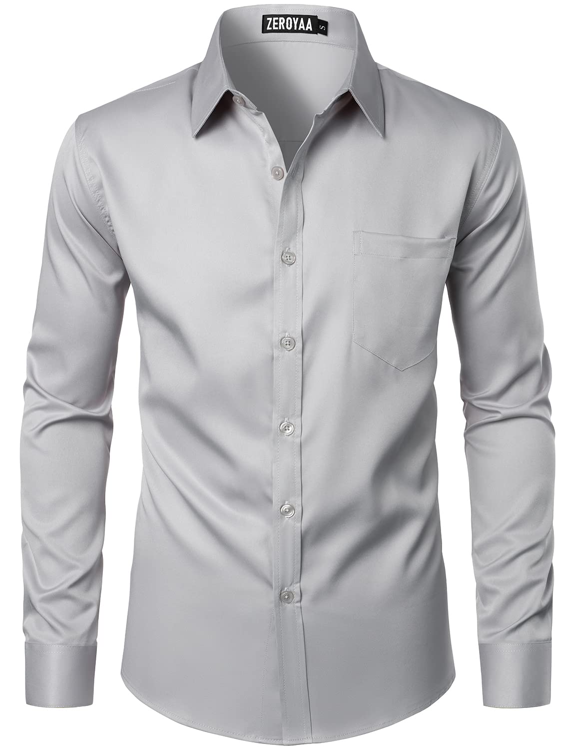 HOTZEROYAA Men's Urban Stylish Casual Business Slim Fit Long Sleeve Button Up Dress Shirt with Pocket