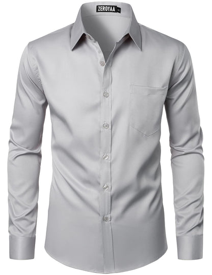 HOTZEROYAA Men's Urban Stylish Casual Business Slim Fit Long Sleeve Button Up Dress Shirt with Pocket