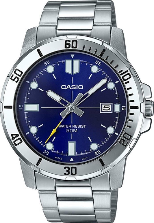HOTCasio MTP-VD01D-2EV Men's Enticer Stainless Steel Blue Dial Casual Analog Sporty Watch