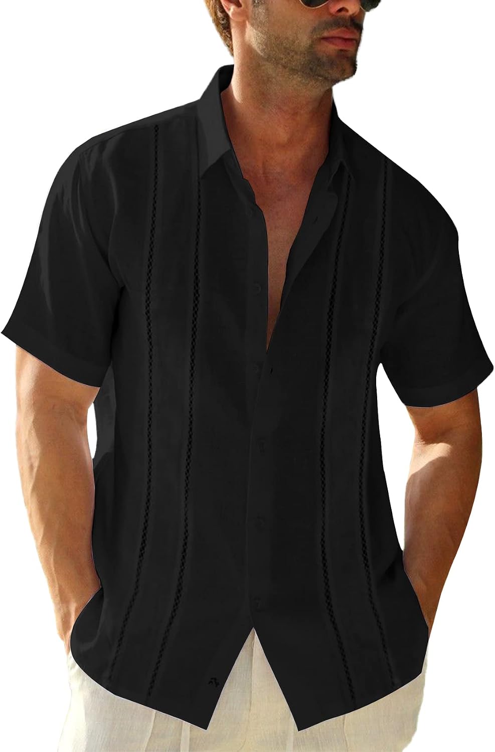 HOTRuncati Mens Short Sleeve Guayabera Shirts Linen Button Down Cuban Shirt | Cotton blend, Mexican style, Button up, Embroidered, Loose fit, Barong tagalog, Bowling shirts, for Summer Beach, Wedding
