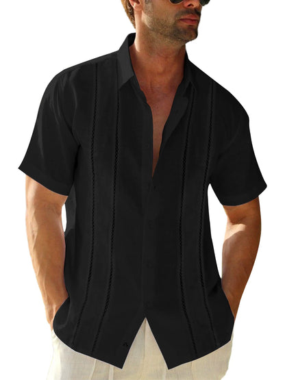 HOTRuncati Mens Short Sleeve Guayabera Shirts Linen Button Down Cuban Shirt | Cotton blend, Mexican style, Button up, Embroidered, Loose fit, Barong tagalog, Bowling shirts, for Summer Beach, Wedding