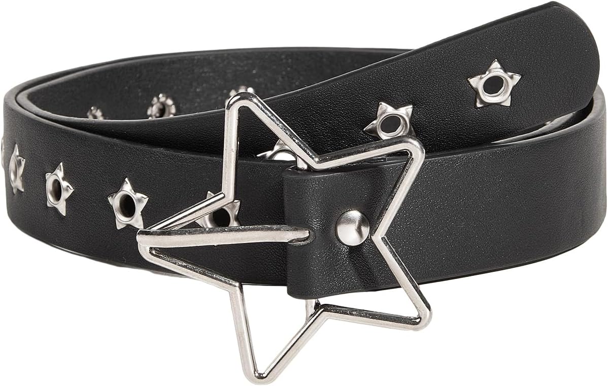 HOTVerdusa Women's Double Grommet Y2K Leather Belt Star Punk Buckle Belts | Leather Belt Women, Y2k Belt, Y2k Accessories, Star Belt, Concert Outfits Women