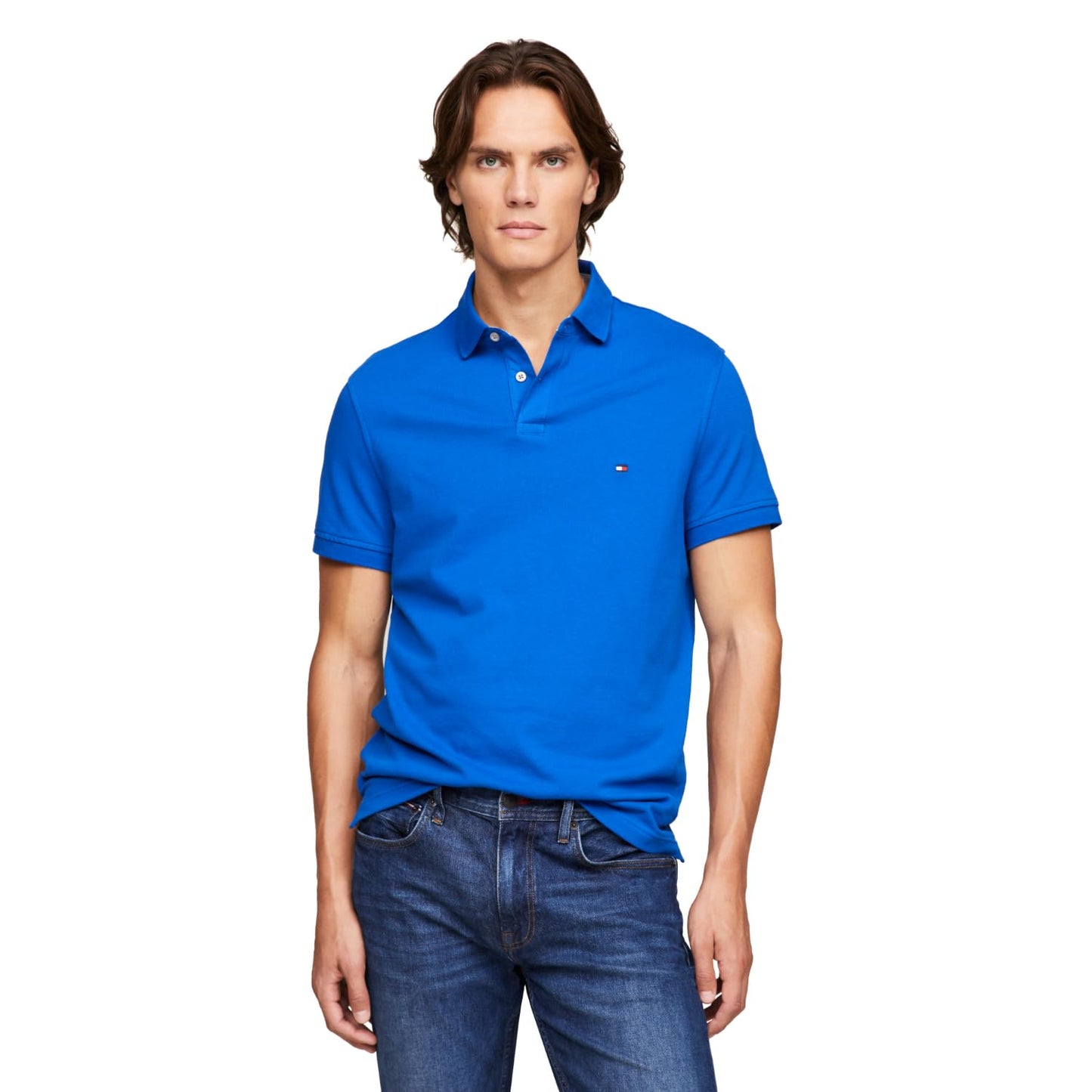 HOTTommy Hilfiger Men's Short Sleeve Polo Shirts in Slim Fit with Stretch and Organic Pique Cotton