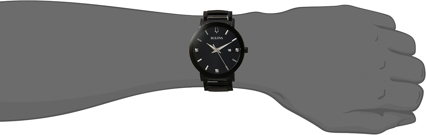 HOTBulova Men's 3-Hand Quartz Watch with Diamond Dial and Edge to Edge Crystal