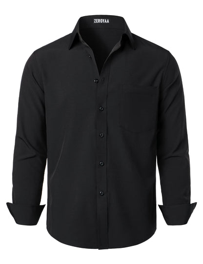 HOTZEROYAA Men's Regular Fit Dress Shirt Solid Wrinkle-Free Long Sleeve Casual Business Button Up Shirts with Pocket