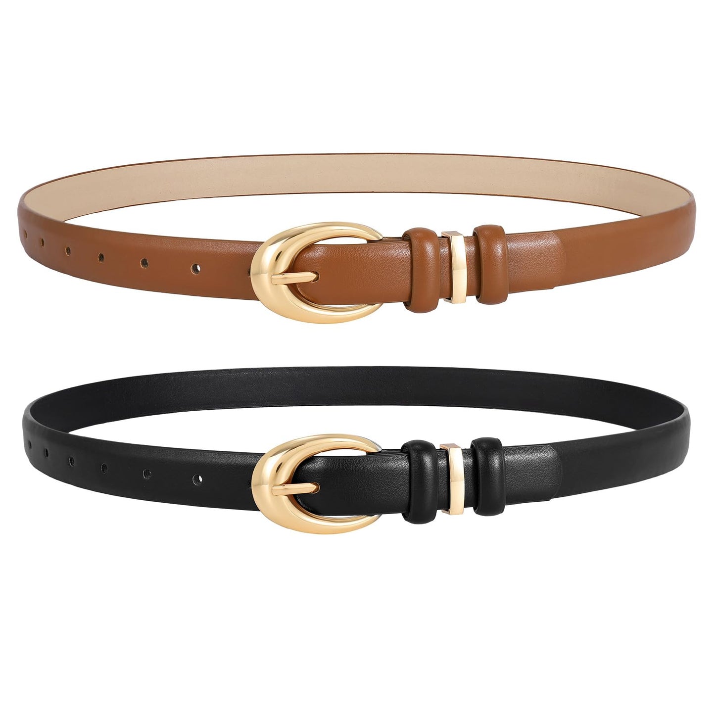 HOT2 Pack Women Leather Belts for Jeans Dress Fashion Ladies Belt with Gold Silver Buckle
