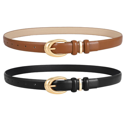 HOT2 Pack Women Leather Belts for Jeans Dress Fashion Ladies Belt with Gold Silver Buckle