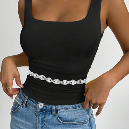 HOTAbien Rhinestone Belts for Women Silver Chain Belt Crystal Waist Belt Sparkle Thin Belts for Dresses