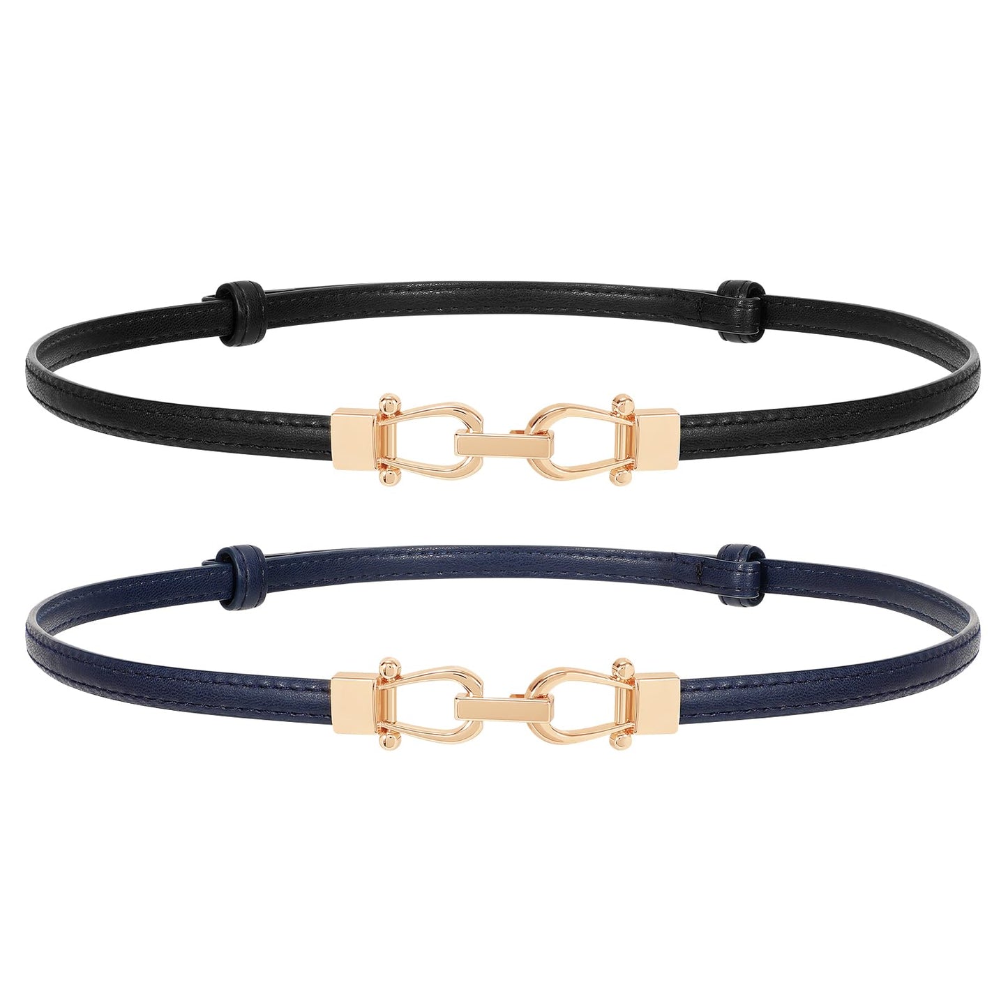 HOTJASGOOD Leather Skinny Belts for Women Plus Size Ladies Thin Waist Belts Adjustable for Jeans Pants Dresses with Gold Buckle