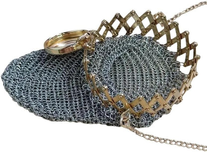 HOT1920s Vintage British Coin Purse Handcrafted Chainmail Metal Mini Pendant, Retro Nostalgic Coin Holder ClassicAntique Style Accessory for Coins Jewelry