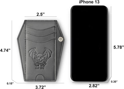 HOTLazy Skull Minimalist Coffin Wallet – Small Front Pocket Goth Wallet – Skull Wallet for Women and Men–Witchy Goth accessory