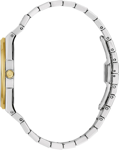 HOTBulova Mens Dress Classic Quartz Two Tone Stainless Steel Watch, Patterned Dial, 39mm