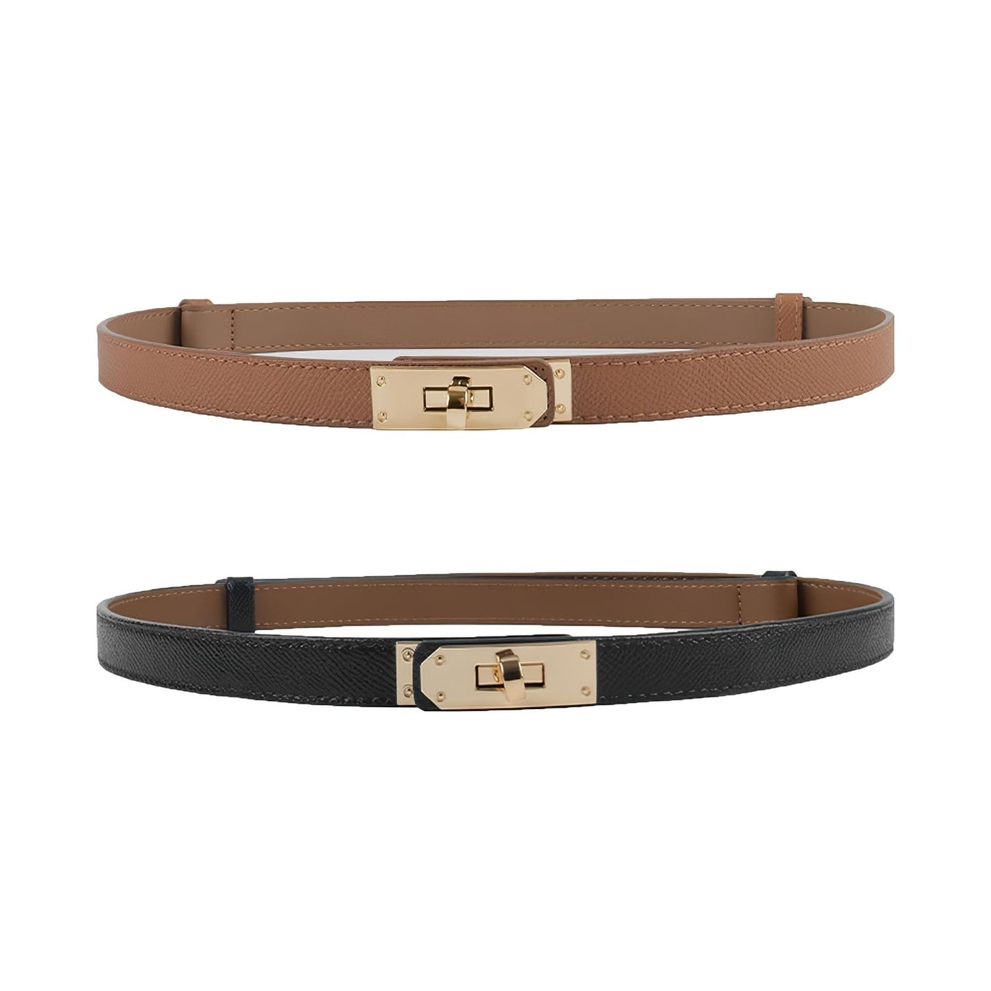 HOTFENLDY Adjustable Thin Belts For Womens Skinny Belts For Dresses Womens Solid Color Alloy Turn Lock Belts For Jeans