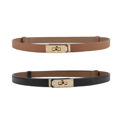 HOTFENLDY Adjustable Thin Belts For Womens Skinny Belts For Dresses Womens Solid Color Alloy Turn Lock Belts For Jeans