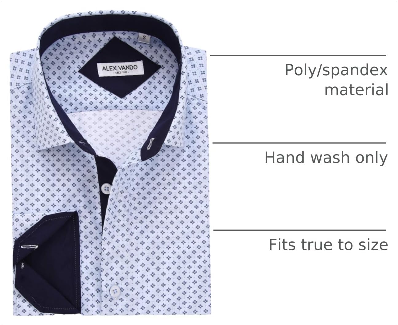 HOTAlex Vando Mens Printed Dress Shirts Regular Fit Casual Button Down Shirt | Wrinkle resistant, Machine washable, Contrast on inner collar & cuff, True-to-size cut, Business & Daily, Easy outfit pairing