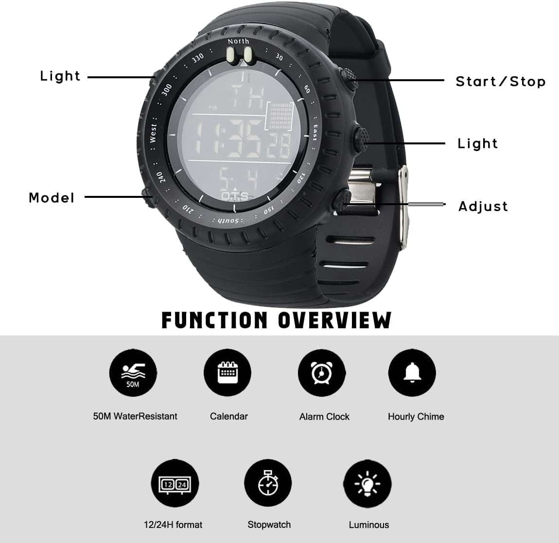 HOTPALADA Men's Digital Sports Watch Waterproof Tactical Watch with LED Backlight Watches for Men