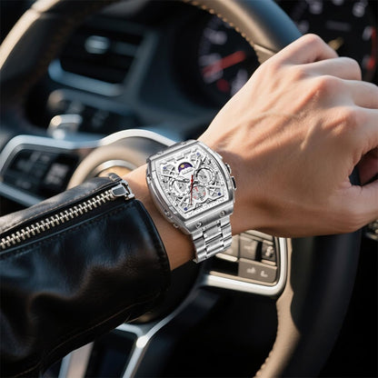 HOTOLEVS Men Watches Business Dress Chronograph Big Square Quartz Analog Male Watch Silicone Strap Waterproof Date Gift Mens Wrsit Watch Silver