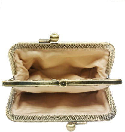 HOTVintage Brocade Buckle Coin Purse Kiss-lock Wallet for Women(blue)