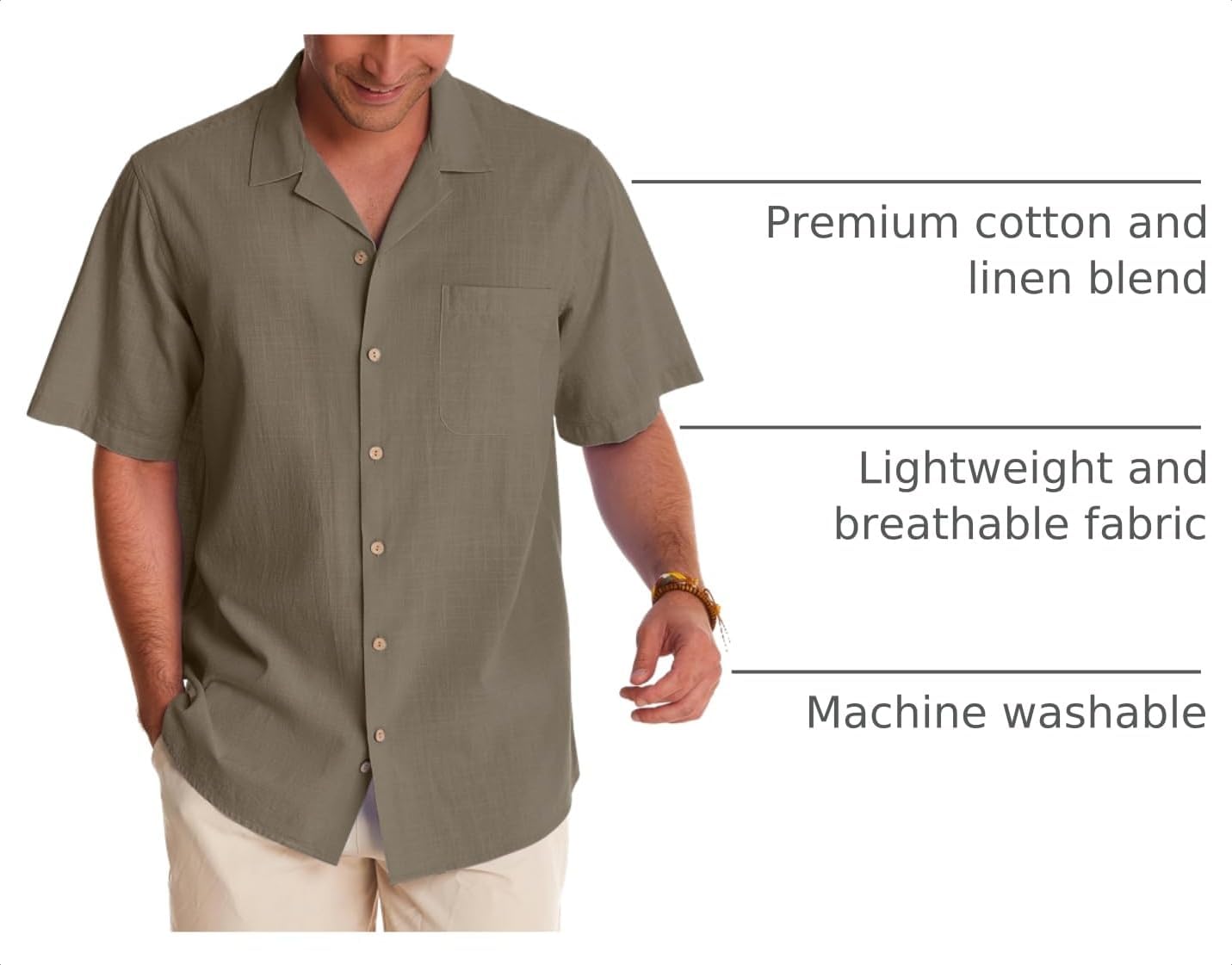 HOTAlimens & Gentle Mens Linen Shirts Cotton Hawaiian Shirts Short Sleeve Button Down Shirts Casual Summer Beach Tops