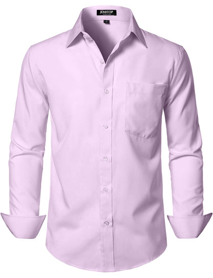 HOTJEMITOP Men Stretch Business Casual Dress Shirts | Regular Fit, Formal, Long Sleeve, Button Down, Tuxedo, Wedding, Prom, with Pocket