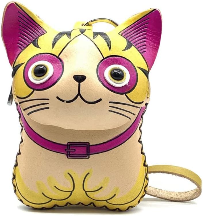 HOTHandmade Leather 3D Cat Coin Purse With Removable Wrist Strap (Blue)