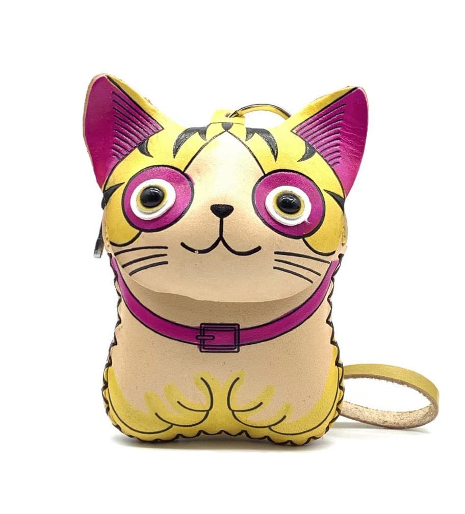 HOTHandmade Leather 3D Cat Coin Purse With Removable Wrist Strap (Blue)