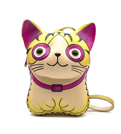 HOTHandmade Leather 3D Cat Coin Purse With Removable Wrist Strap (Blue)