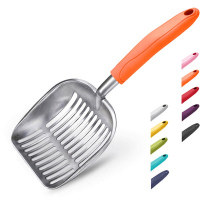 HOTWePet Cat Litter Scoop, Aluminum Alloy Sifter, Kitty Metal Scooper, Deep Shovel, Long Handle, Poop Sifting, Kitten Pooper Lifter, Durable, Heavy Duty, for Litter Box