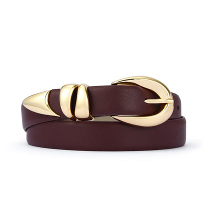 HOTRISANTRY Leather Belt for Women Stylish Design with Gold Buckle Ladies Black Belt Perfect for Jeans Dresses