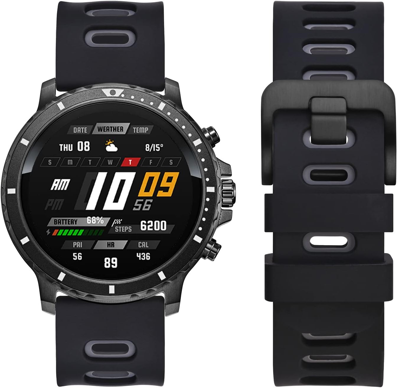 HOTWOCCI 22mm Bicolor Watch Band, Silicone Rubber, Quick Release Replacement Strap for Men and Women, Black Stainless Steel Buckle (Black-Grey)