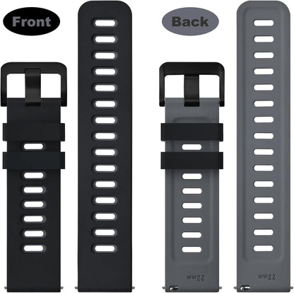 HOTWOCCI 22mm Bicolor Watch Band, Silicone Rubber, Quick Release Replacement Strap for Men and Women, Black Stainless Steel Buckle (Black-Grey)