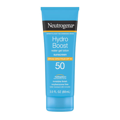 HOTNeutrogena Hydro Boost Water Gel Sunscreen SPF 50, Oil‑Free Hydrating & Water‑Resistant Face & Body Sunscreen Lotion, Non‑Greasy, Broad Spectrum, Lightweight Moisturizer, 3 fl oz