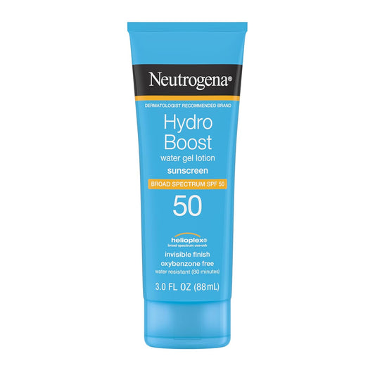 HOTNeutrogena Hydro Boost Water Gel Sunscreen SPF 50, Oil‑Free Hydrating & Water‑Resistant Face & Body Sunscreen Lotion, Non‑Greasy, Broad Spectrum, Lightweight Moisturizer, 3 fl oz