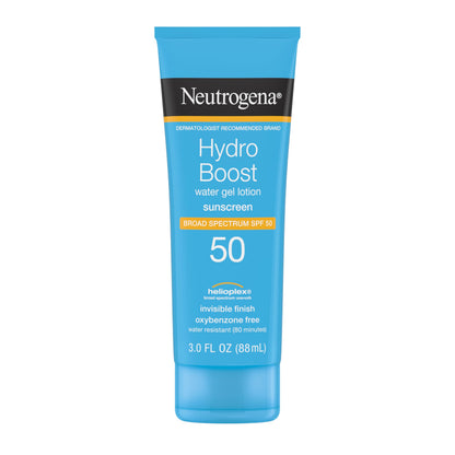 HOTNeutrogena Hydro Boost Water Gel Sunscreen SPF 50, Oil‑Free Hydrating & Water‑Resistant Face & Body Sunscreen Lotion, Non‑Greasy, Broad Spectrum, Lightweight Moisturizer, 3 fl oz