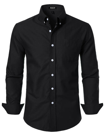 HOTJEMITOP Men's Classic Lightweight Oxford Button Down Collar Shirts Business Casual Long Sleeve Dress Shirt with Pocket