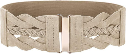 HOTGRACE KARIN Wide Belts for Women Elastic Waist Belt | 3 inch wide stretchy waistband, Woven design, Golden buckle, For dresses skirt, Vintage casual boho western style