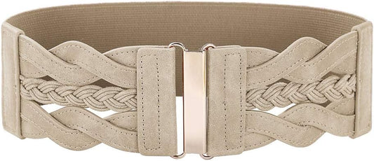 HOTGRACE KARIN Wide Belts for Women Elastic Waist Belt | 3 inch wide stretchy waistband, Woven design, Golden buckle, For dresses skirt, Vintage casual boho western style