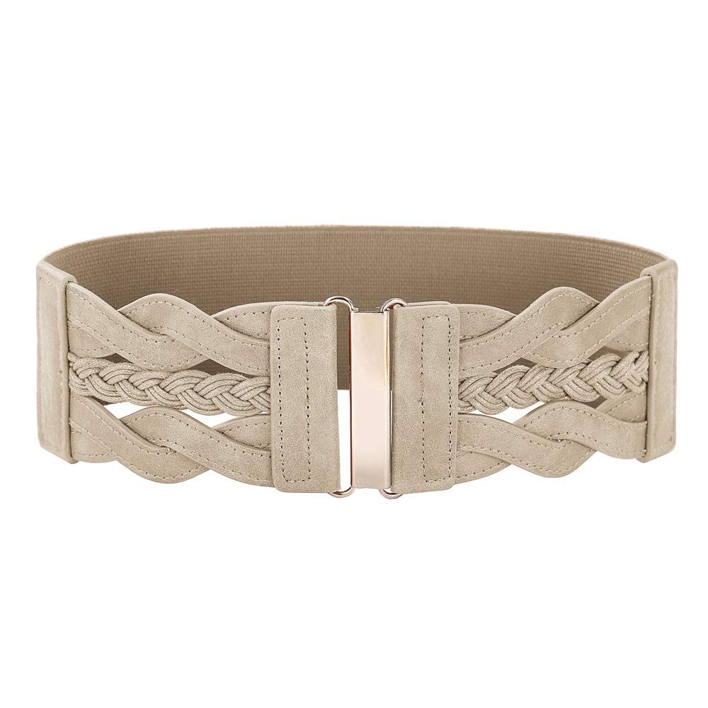HOTGRACE KARIN Wide Belts for Women Elastic Waist Belt | 3 inch wide stretchy waistband, Woven design, Golden buckle, For dresses skirt, Vintage casual boho western style