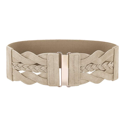 HOTGRACE KARIN Wide Belts for Women Elastic Waist Belt | 3 inch wide stretchy waistband, Woven design, Golden buckle, For dresses skirt, Vintage casual boho western style