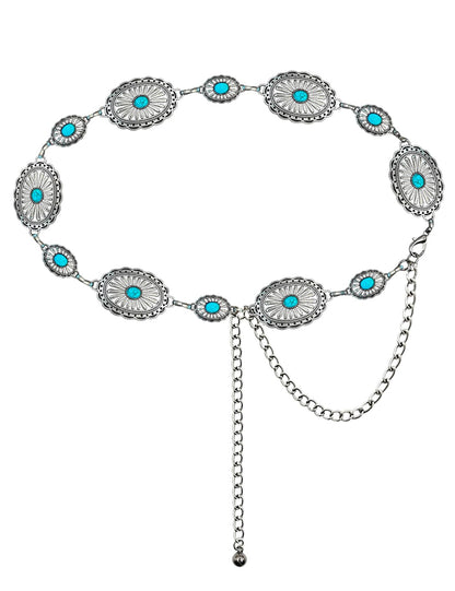 HOTTOPACC Western Metal Concho Belt for Women Cowgirl Chain Belts for Dresses Jeans Country Concert Outfit