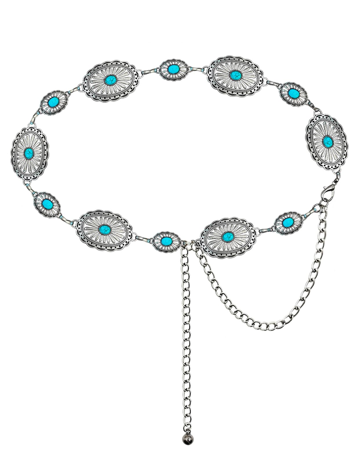 HOTTOPACC Western Metal Concho Belt for Women Cowgirl Chain Belts for Dresses Jeans Country Concert Outfit