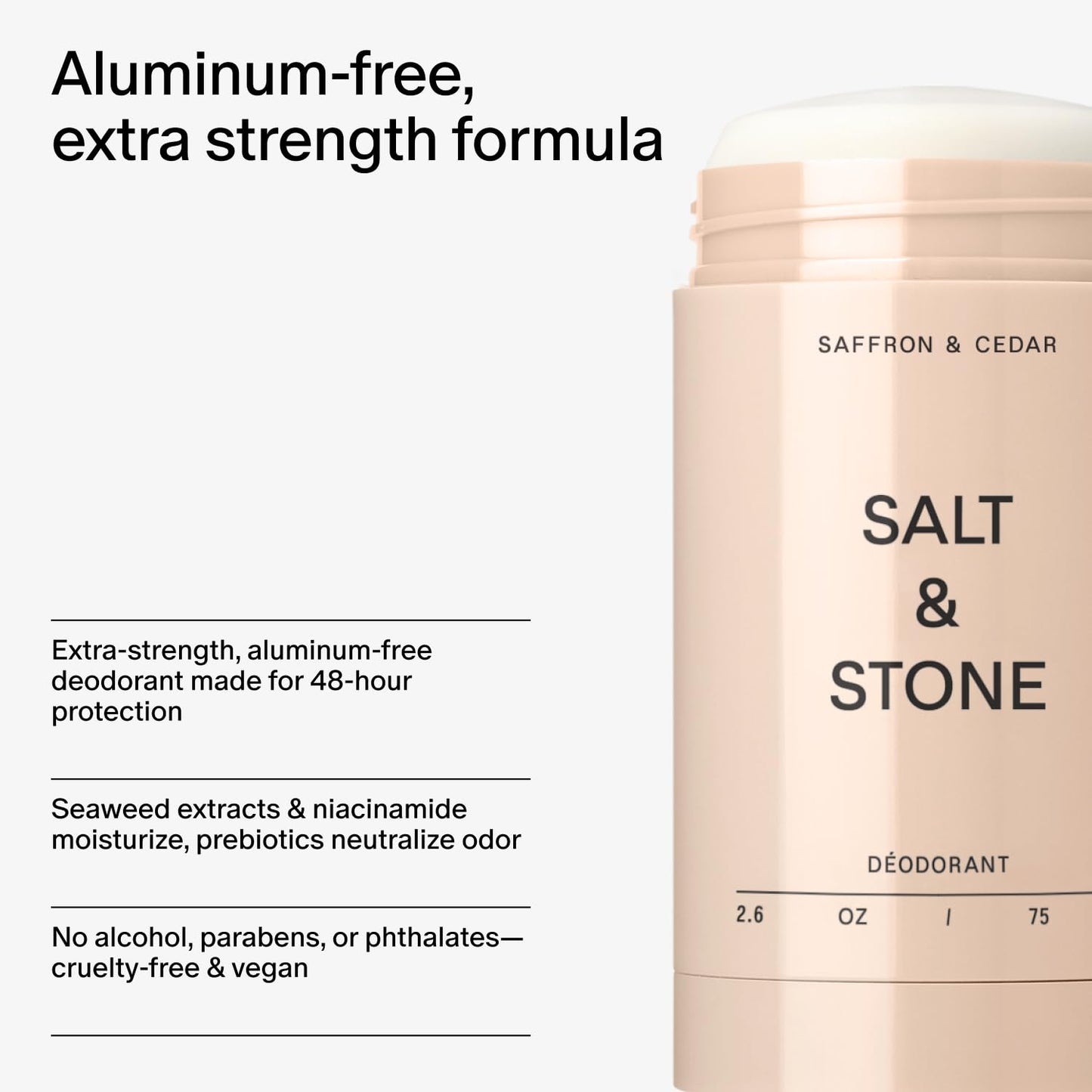 HOTSalt & Stone Aluminum Free Deodorant | Extra Strength 48 Hour Protection for Women & Men | Made with Seaweed Extracts, Niacinamide & Prebiotics | Saffron & Cedar | Extra Strength 48 Hour Protection, Gender Neutral Scent, Made with Niacinamide, Spirulin