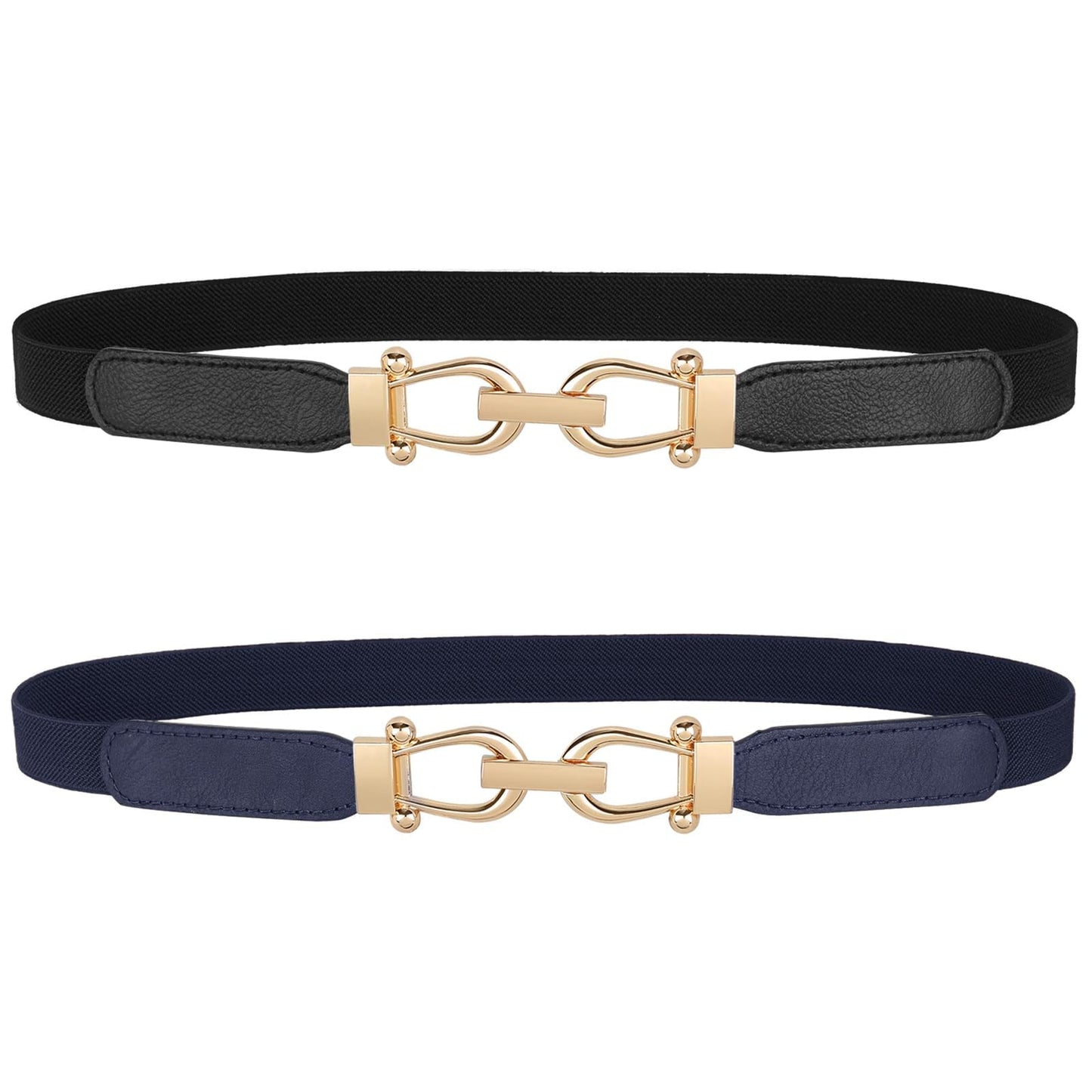HOTJASGOOD Women Skinny Elastic Belt for Dresses,Thin Retro Stretch Waist Belt with Golden Buckle
