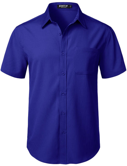 HOTJEMITOP Mens Stretch Wrinkle Free Texture Shirts | Lightweight, Summer, Beach, Stylish, Button Down, Short Sleeve, Casual, Vacation